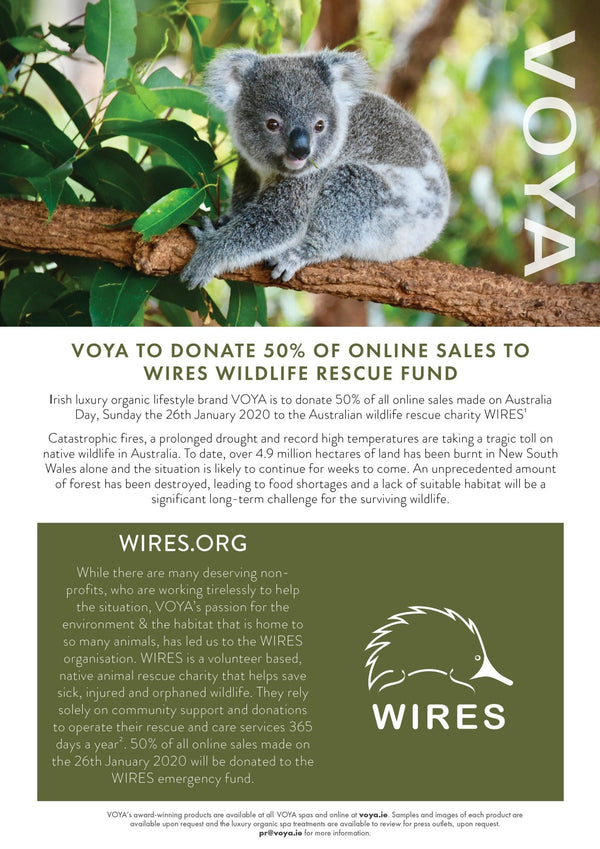 VOYA TO DONATE 50% OFF ONLINE SALES TO WIRES RESCUE FUND - VOYA Organic Beauty