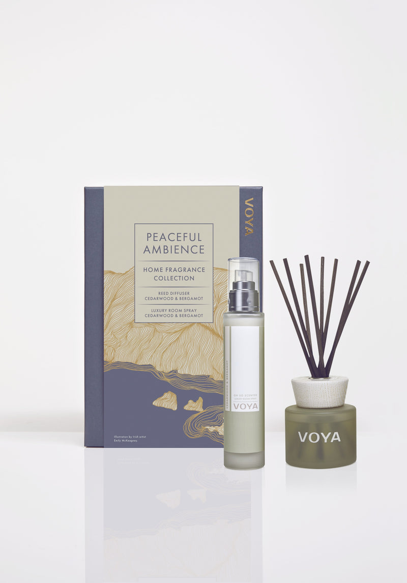 voya peaceful ambiance cedarwood and bergamot home fragrance collection