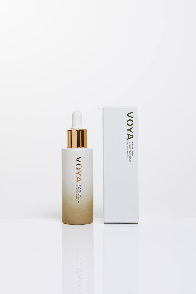 voya bio retinol face serum, with outer packaging