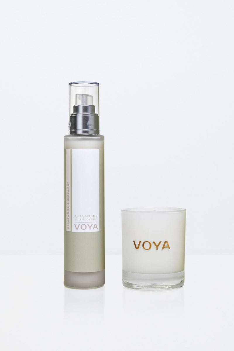 Cedarwood & Bergamot Scented Candle & Room Spray Bundle - VOYA Organic BeautyBundles