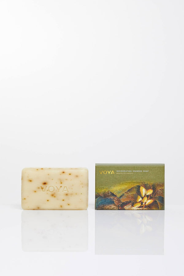 voya organic natural soap bar with seaweed, spearmint and rosemary with outer packaging