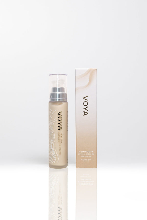 voya luminosity refining radiance gel exfoliator for face with outer packaging